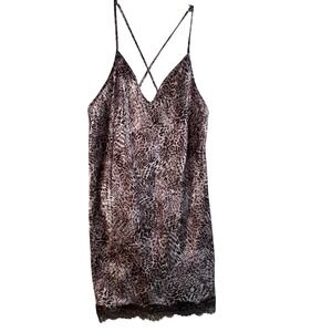 Jonquil In Bloom Leopard Print Lace Trim Slip Dress Cami Nightie M M‎